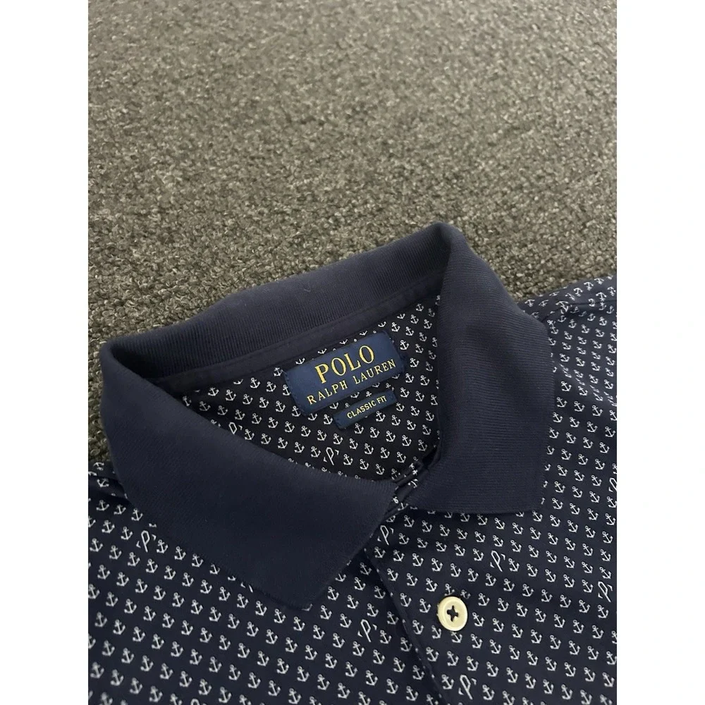 Polo Ralph Lauren Classic Fit Anchor Polo Shirt‎ Navy Mens Small Nautical Preppy